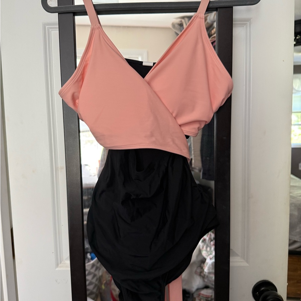 Pink and Black Wrap Swimsuit